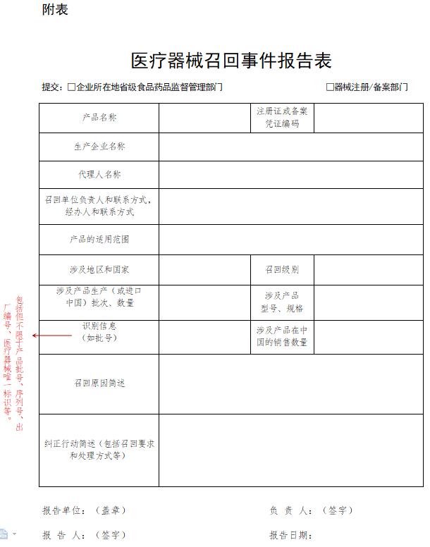 醫(yī)療器械召回事件報告表