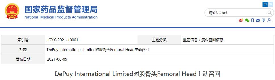 DePuy International Limited對股骨頭Femoral Head主動召回